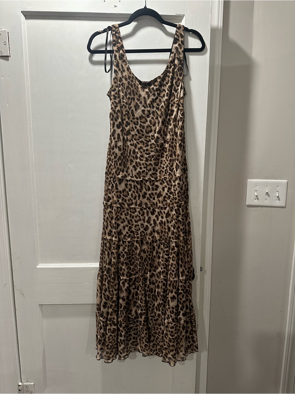 Animal Leopard Print Felda Long Tiered Maxi Elegant Sleeveless Dress - Tan Brown - Picture 2 of 7